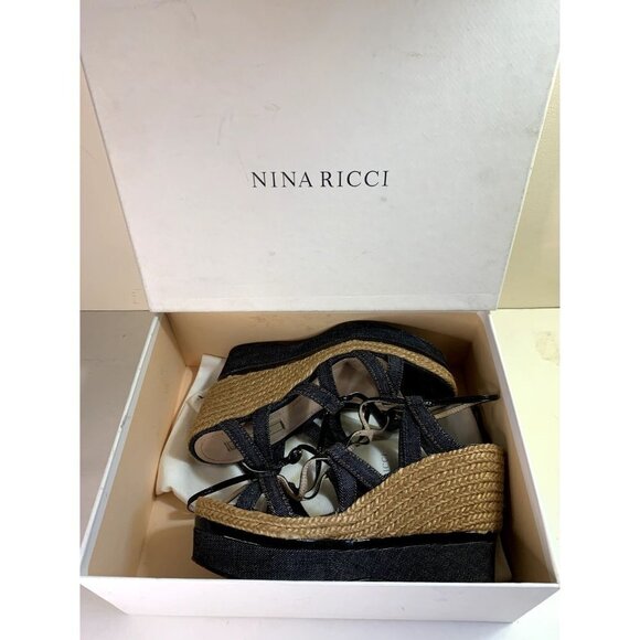 Nina Ricci Y2K Platform Wedge Espadrille Sandal Shoe Denim Size 37 / 6-7 - Picture 10 of 11